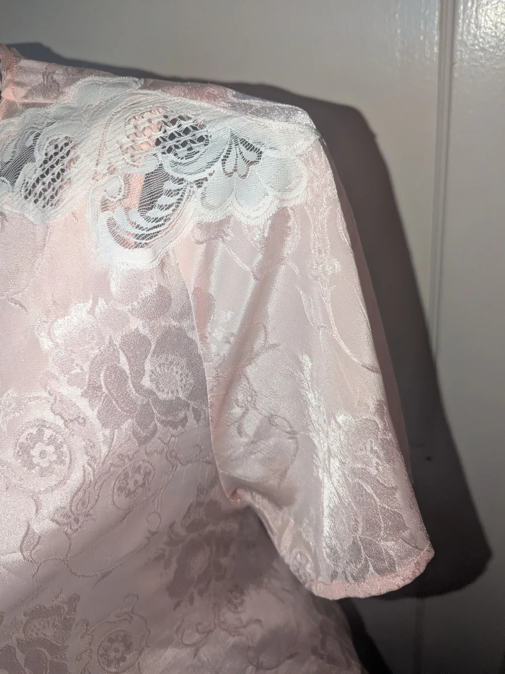 Victoria's Secret Light Pink Satin Chemise and Lace-Trim Robe Set